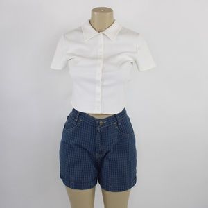 Vintage Chic high waisted navy blue plaid shorts